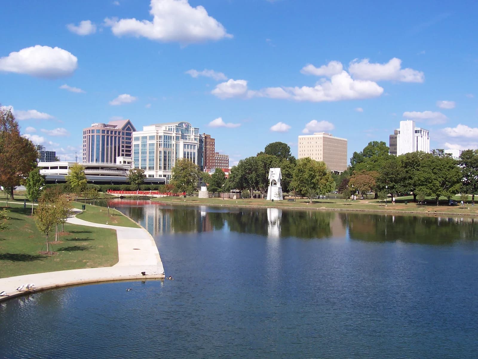 Downtown Huntsville and the lake at Big Spring International Park